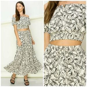HYFVE Boho Chic Vintage Ivory Floral 2-Piece Maxi Skirt Set